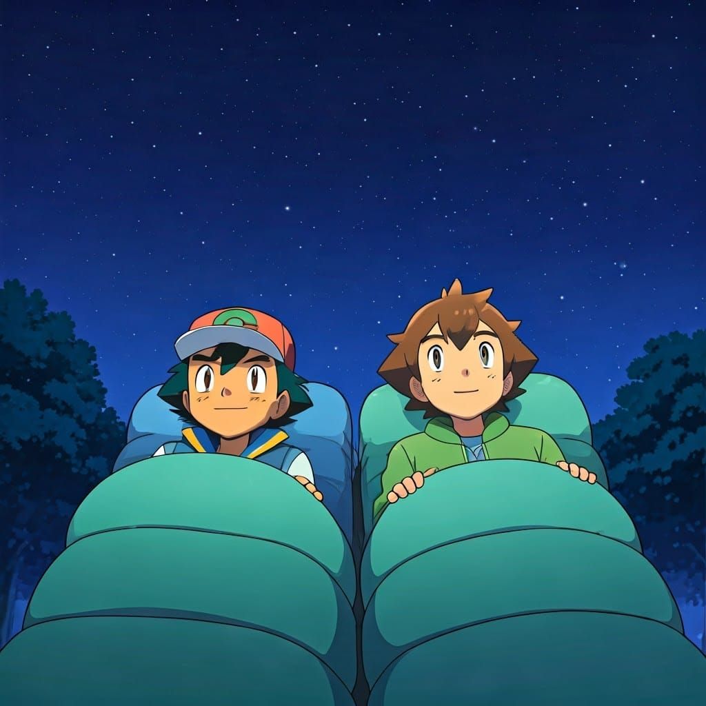Boys Admire Starry Night Sky in Anime Style