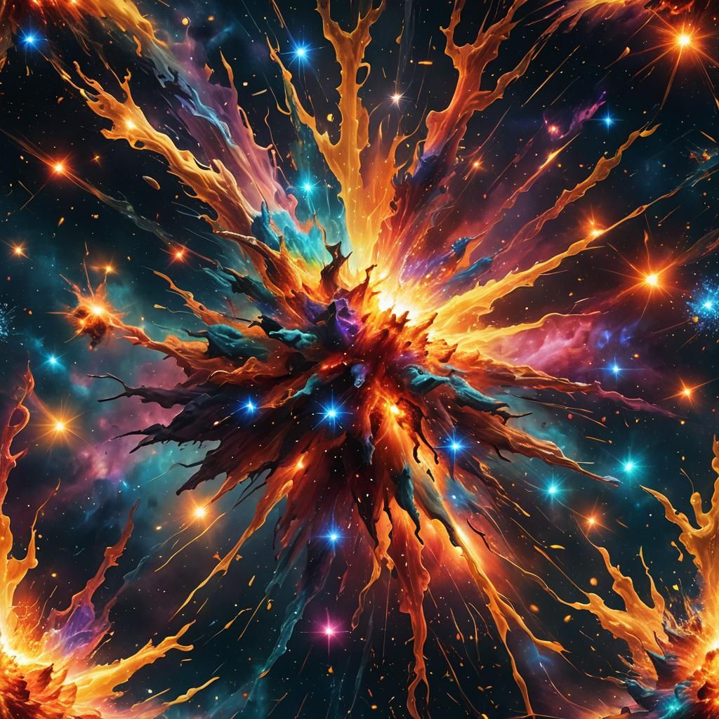 Rainbow Star Fire Explosion in Space