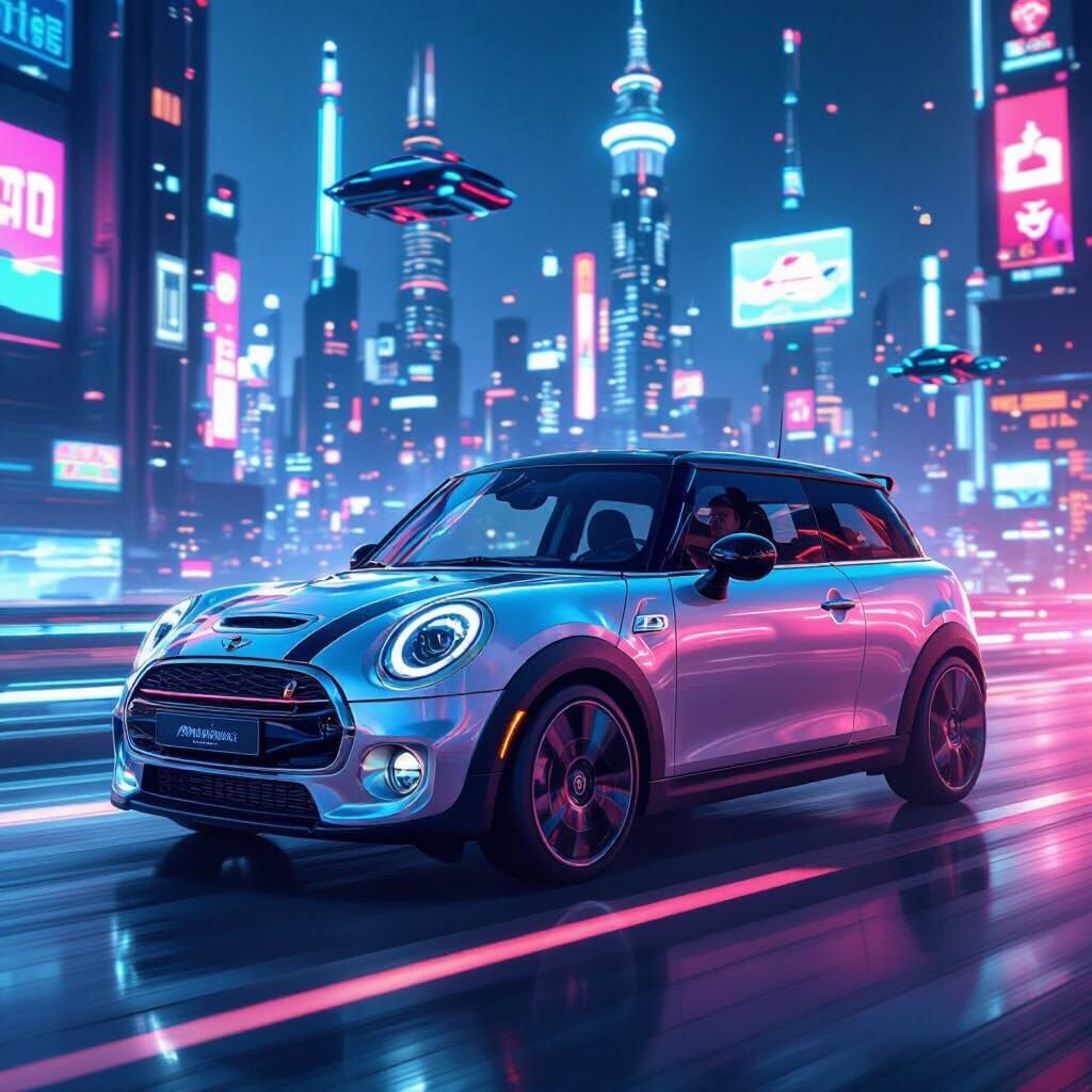 Sentient Car Races Through Neon Metropolis in Retro-Futurist...
