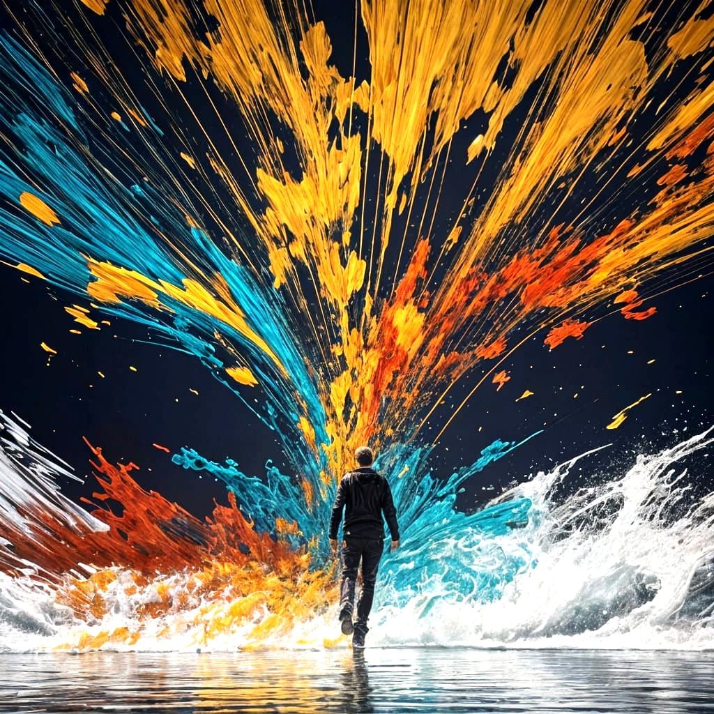 Man Surrounded by Vibrant Colors