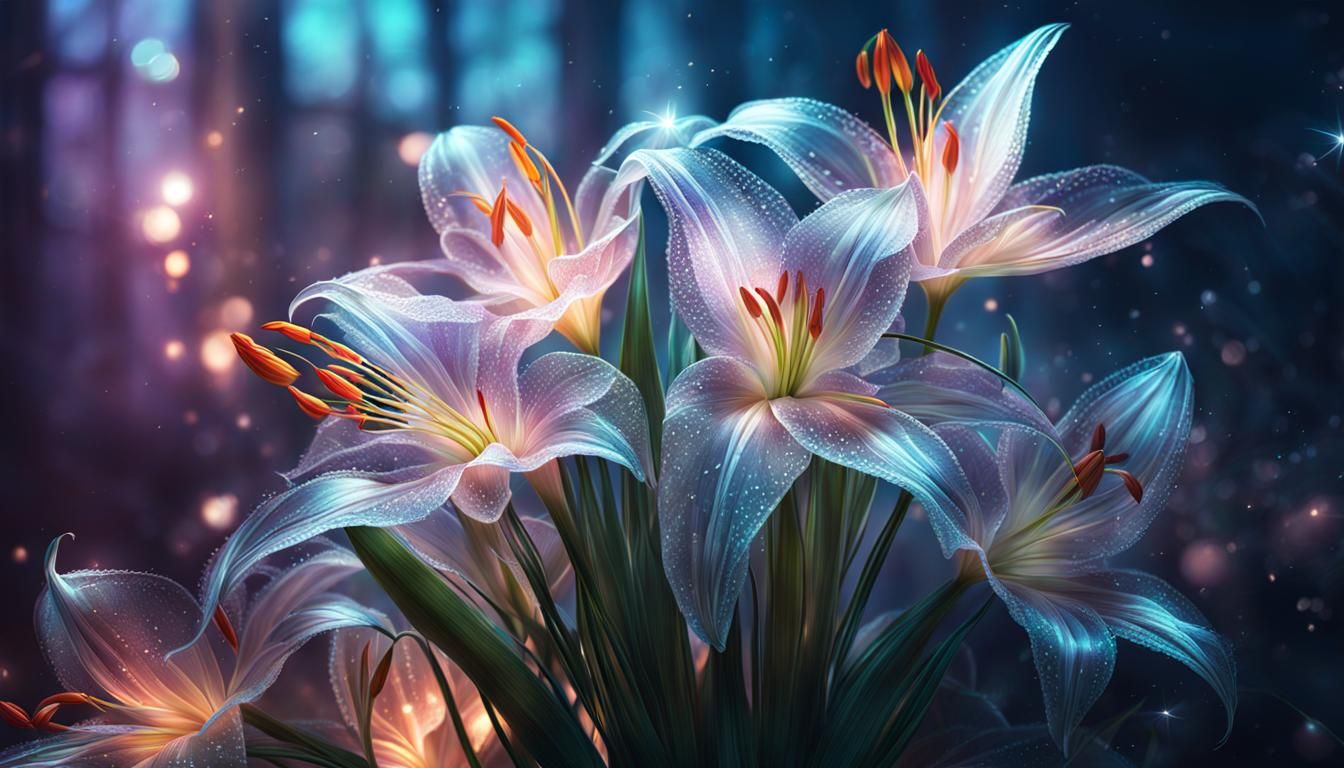 Mystical Roselilies Bouquet: Fantasy Flower Illustration