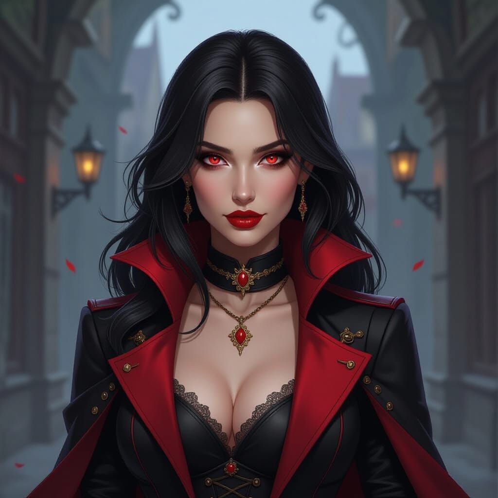 Vampire Assassin with Crimson Eyes and Dark Honor