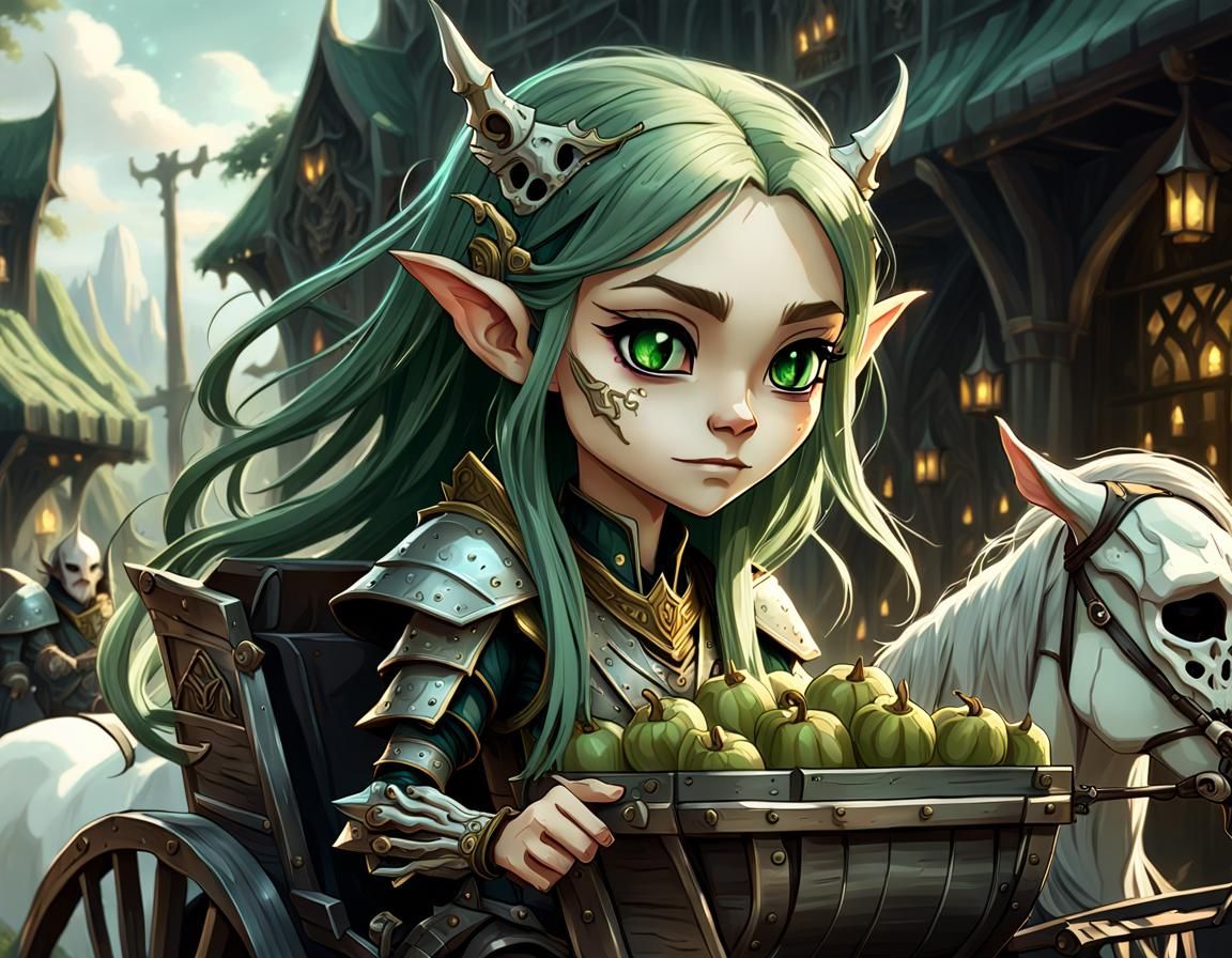 Elven Merchant Escorted by Armored Skeletons