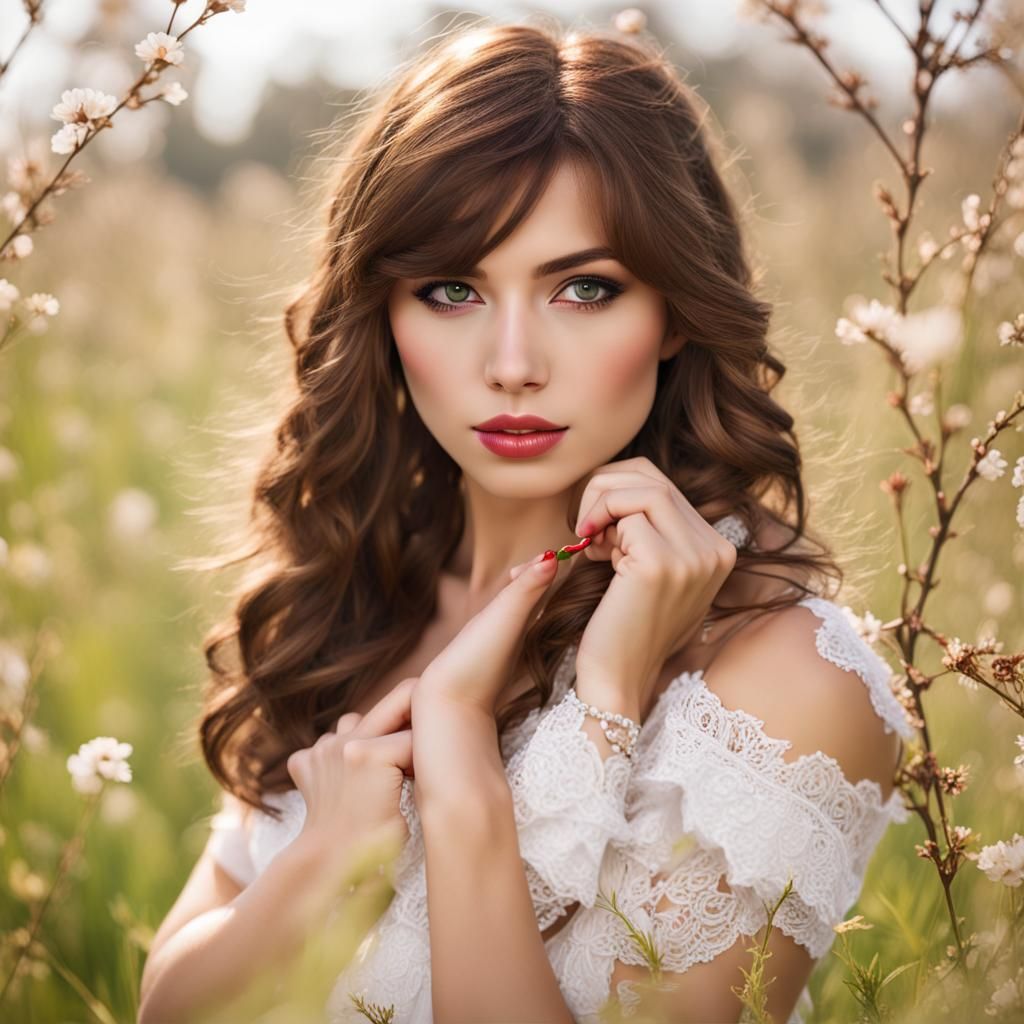 Ravishing Girl in Meadow with Brown Eyes
