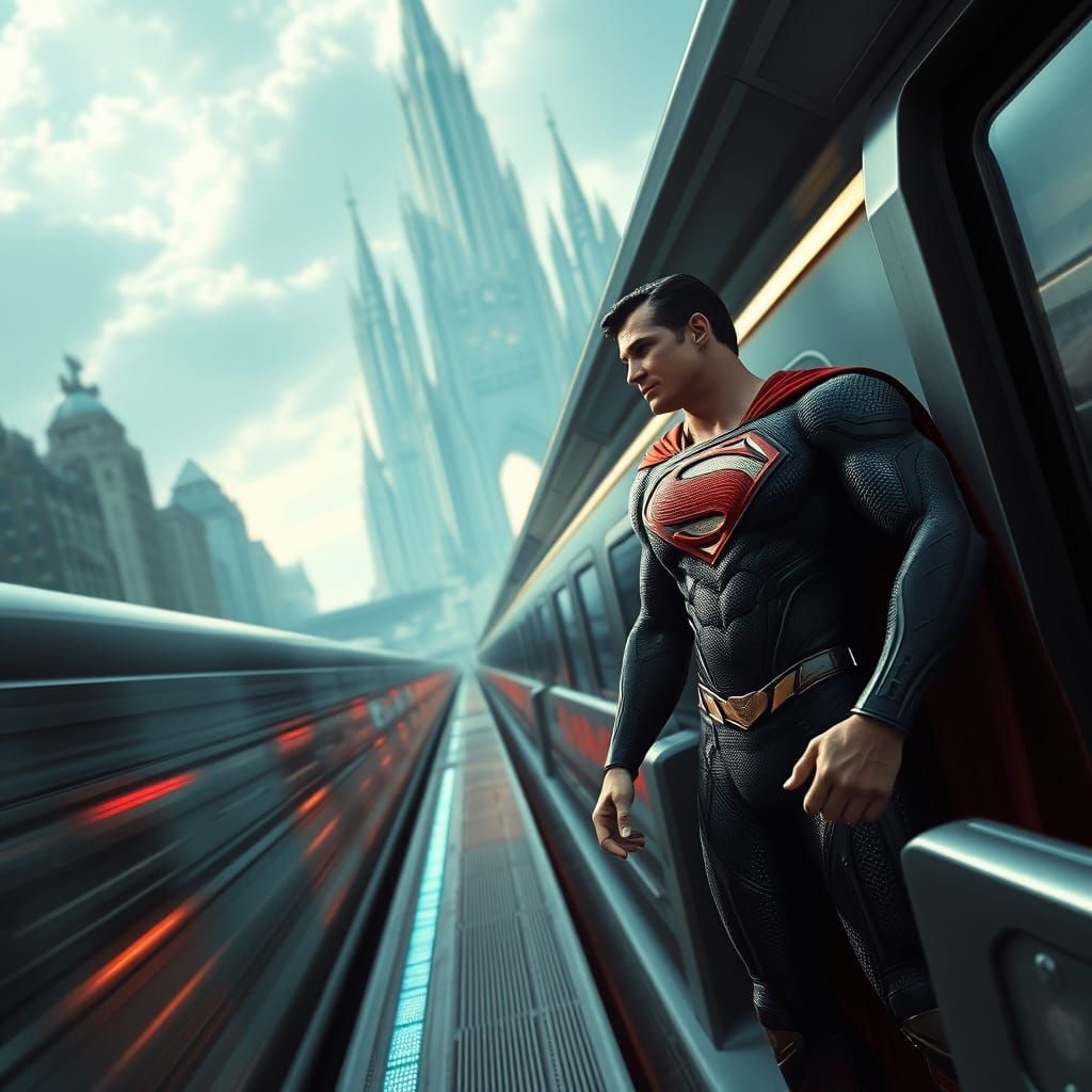 Evolved Superman and Lex Luther on Futuristic Train