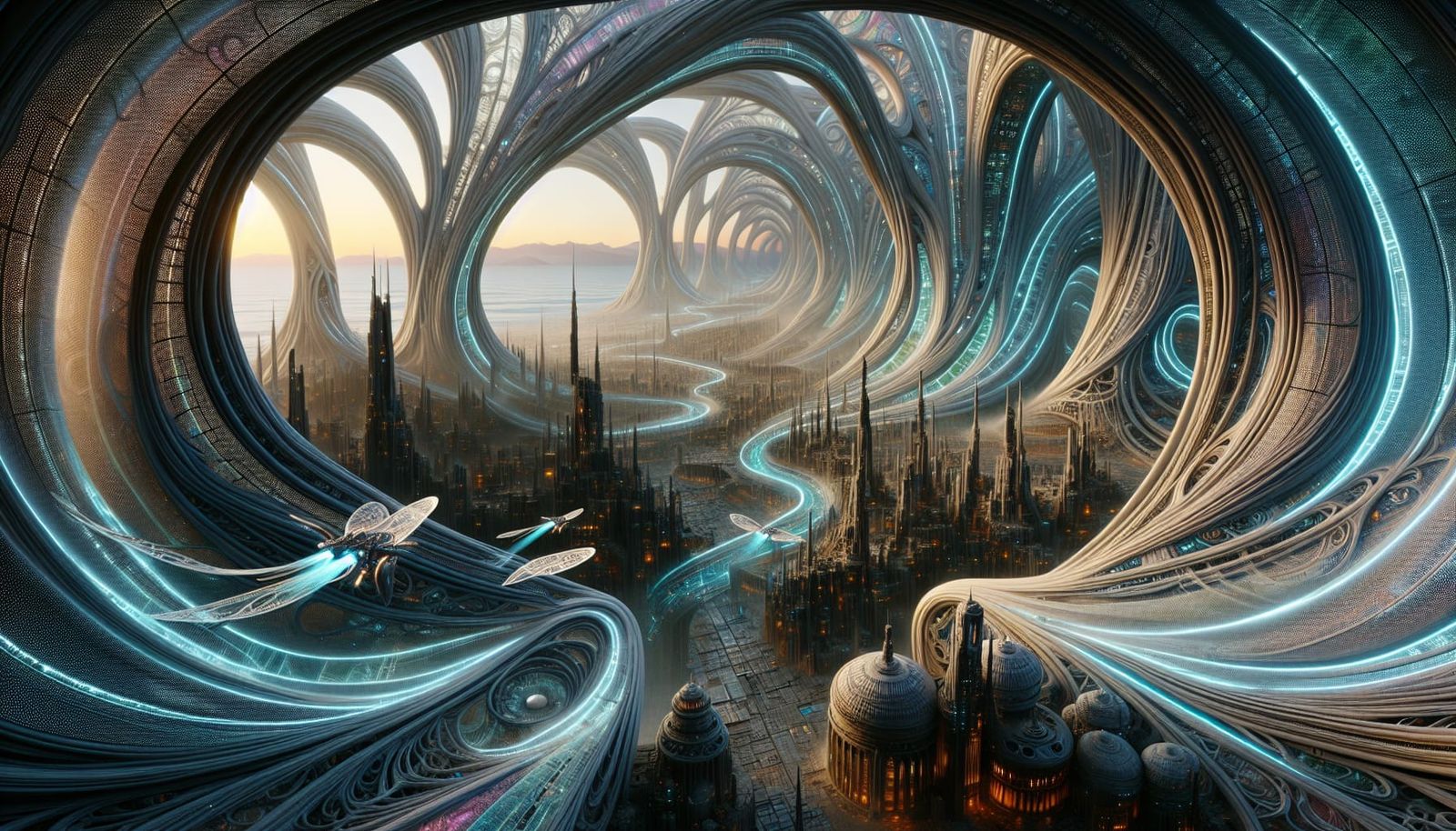 Forgotten City in Leviathan Skeleton, Art Nouveau Architectu...