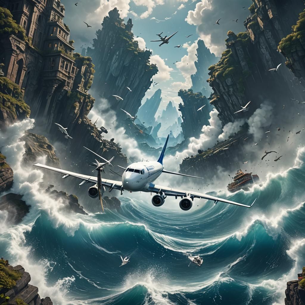 Plane Falling into Sea: Detailed Matte Painting
