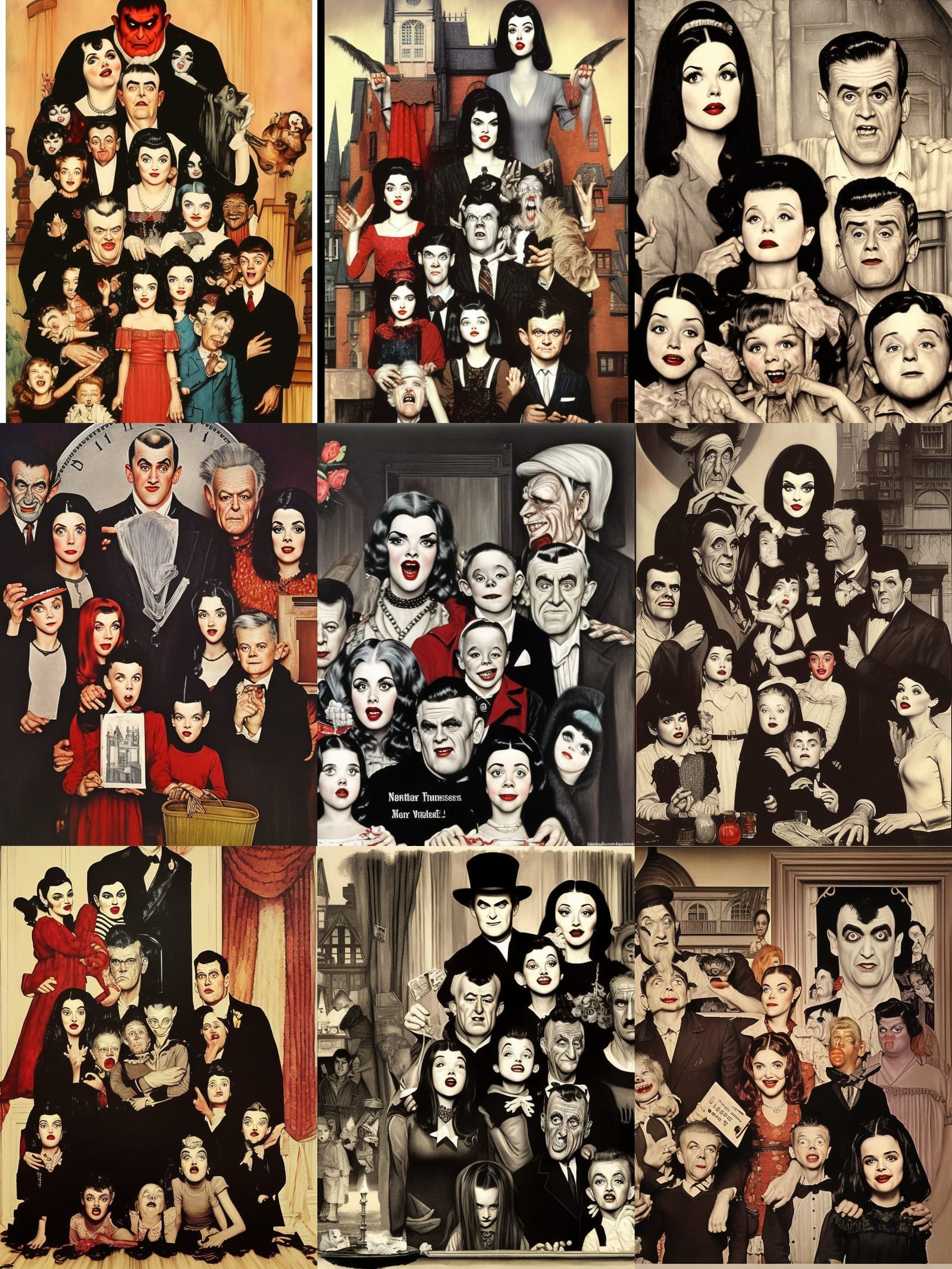 The Munsters Family as Norman Rockwell Painting