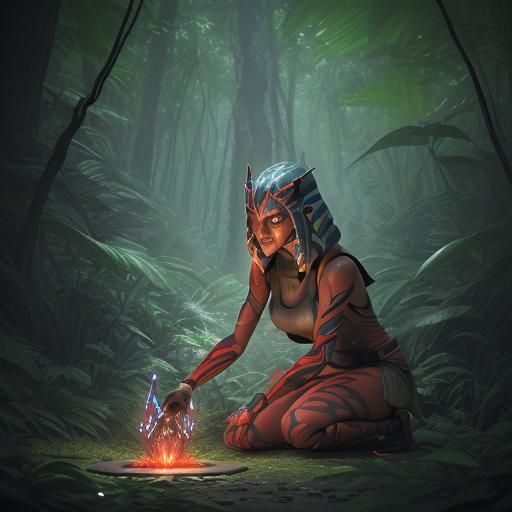 Ahsoka Tano and Sith Holocron in Forest