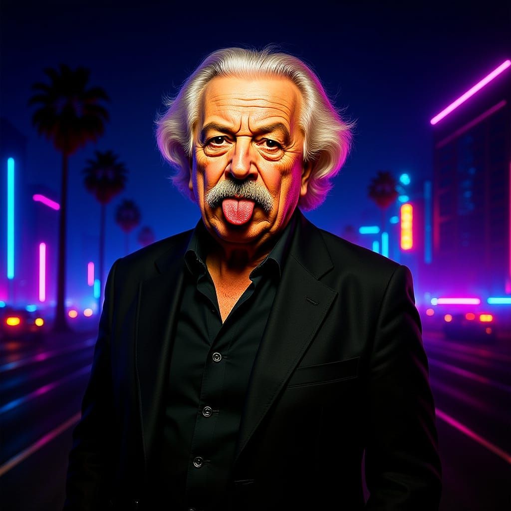Einstein's Psychedelic Vegas Adventure with Neon Glow