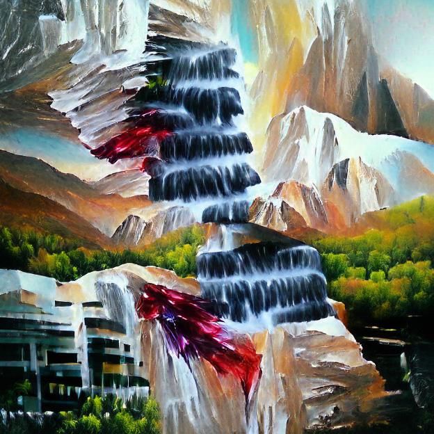 Majestic Waterfall Acrylic Painting From Mountain