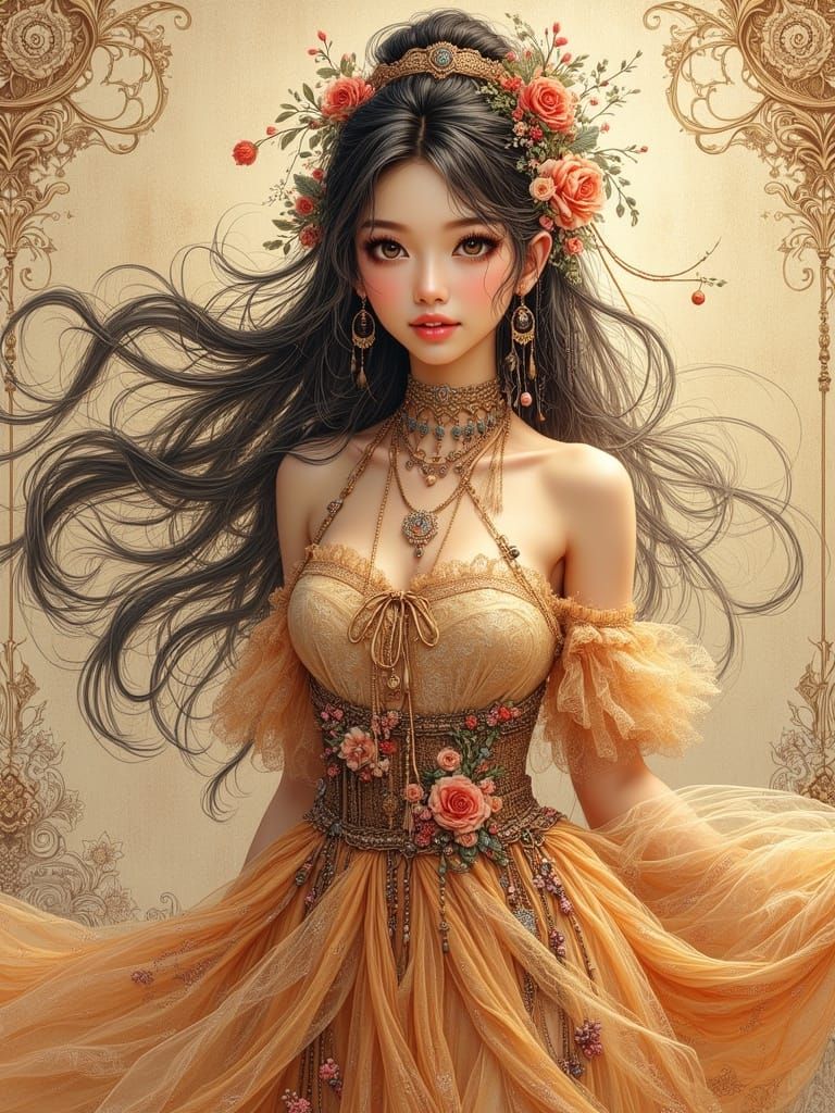 Surreal Goddess of Math in Elegant DaVinci-Inspired Portrait