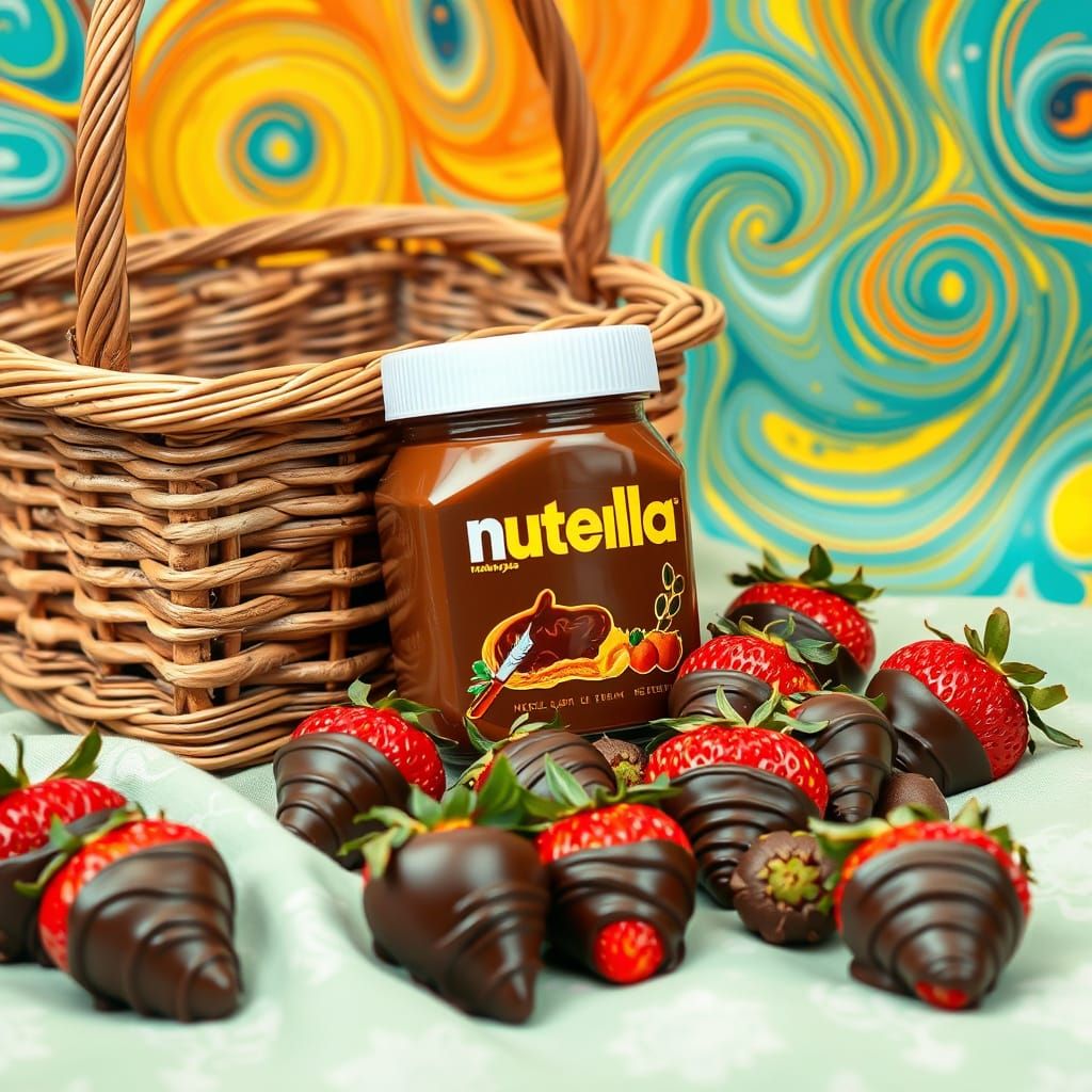 Whimsical Picnic Basket Scene with Nutella and Chocolate-Cov...