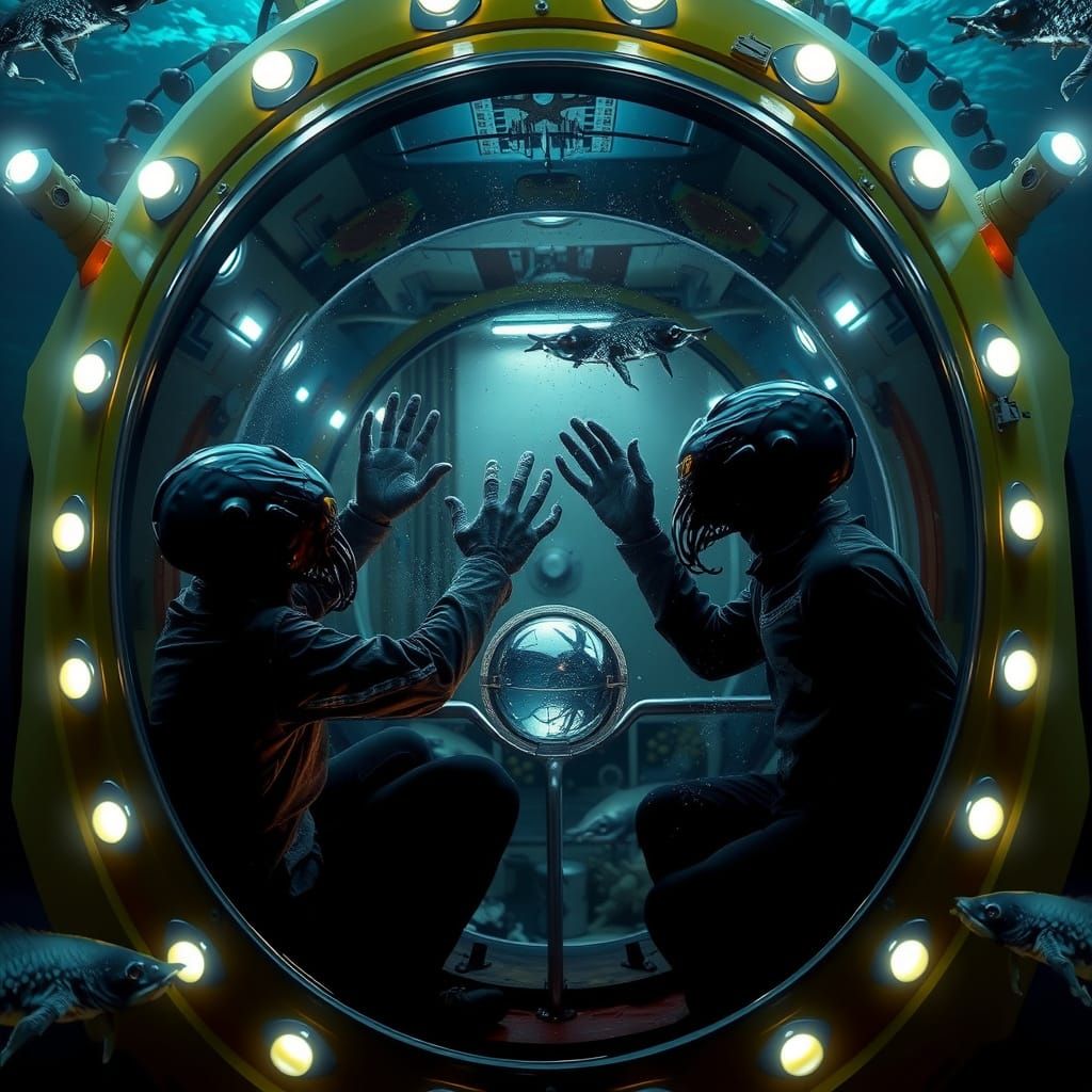 Underwater Encounter Between Humans and Alien Creatures