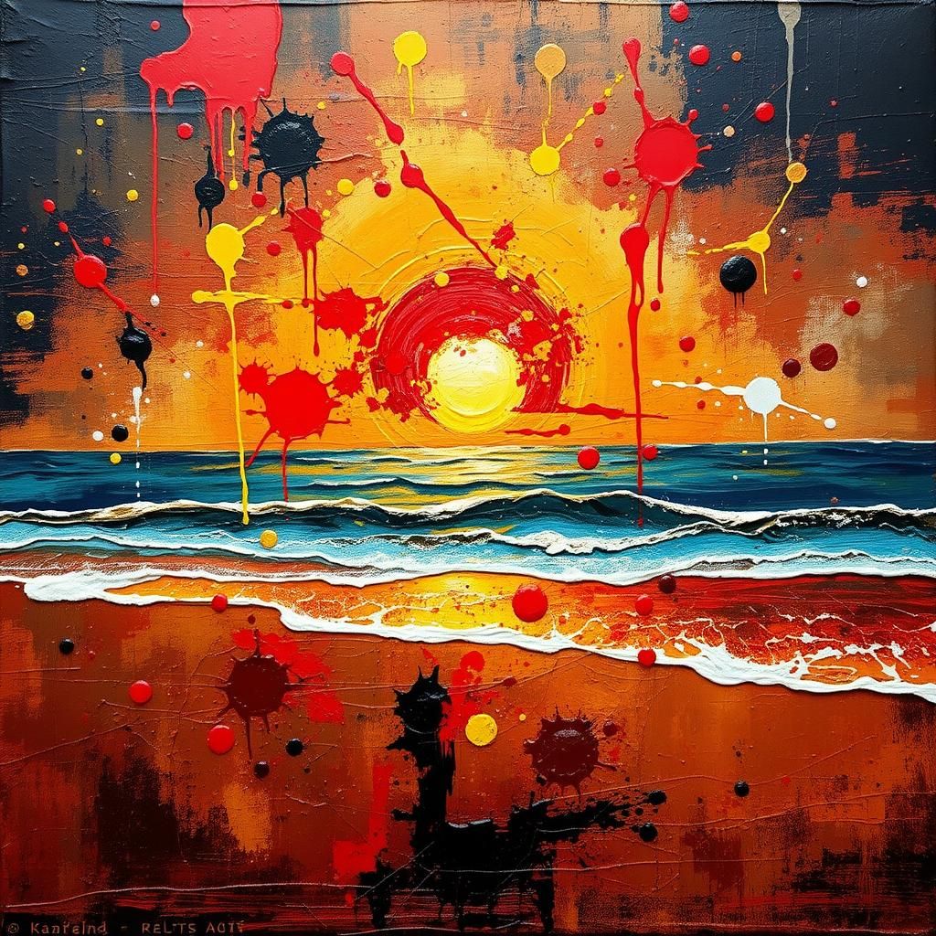 Surreal Beach Scene in Abstract Impressionist Style