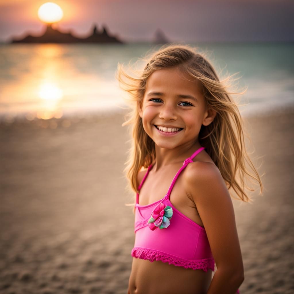 Hawaiian Girl on Beach with Castle Backdrop
