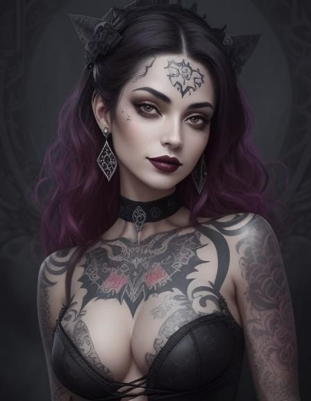 Gothic Tattooed Latina Pinup in Vibrant Colors