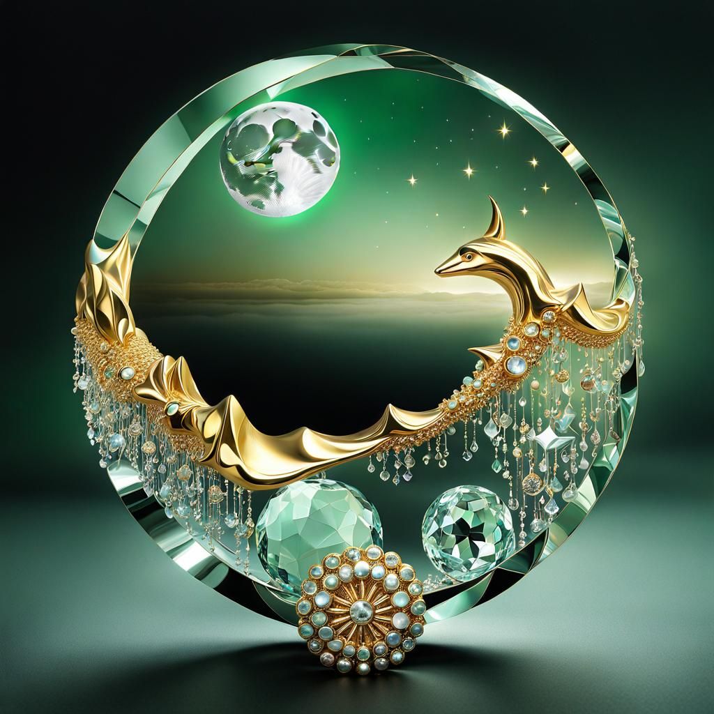 Surreal Crystal Moonscape in Gold and Silver