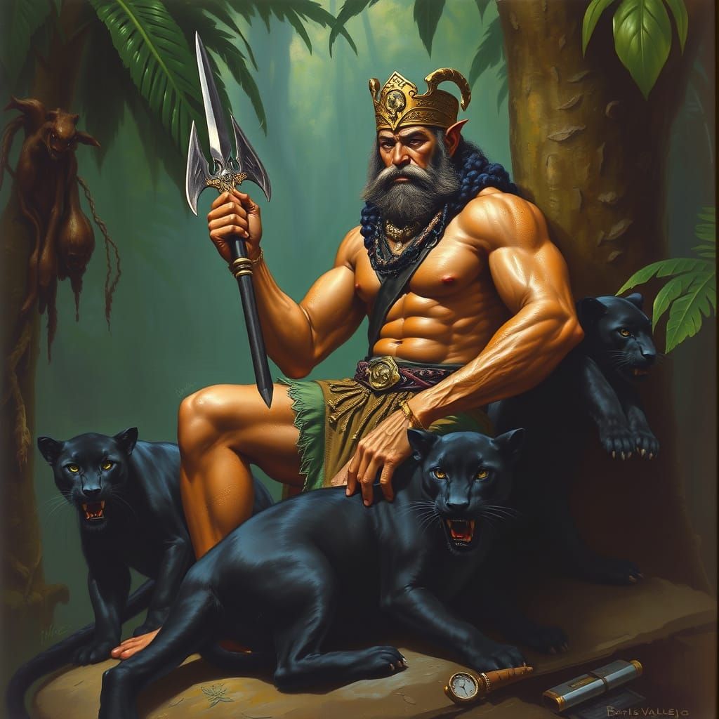 Jungle Warlord with Panthers in Fantasy Art Style