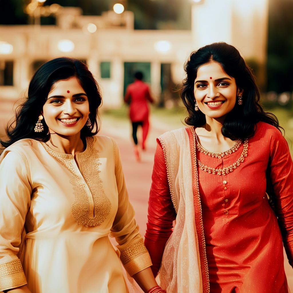 Women in Salwaar Kameez Running Marathon, Cinematic Still