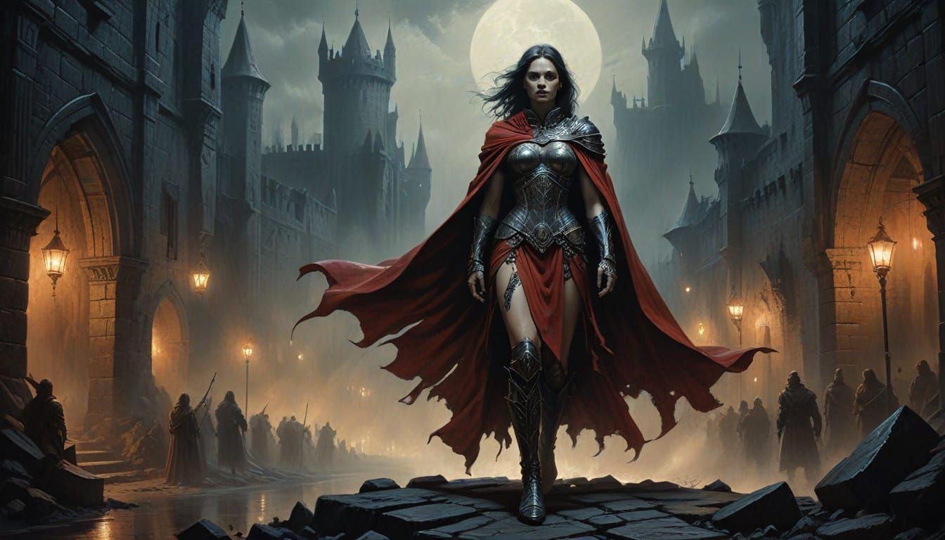 Regal Warrior Queen in Crimson Leather Cloak