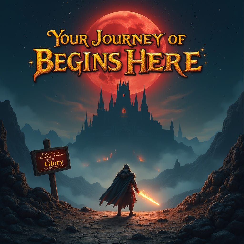 Epic Fantasy Heroic Scene in a Dark, Glowing Battlefield