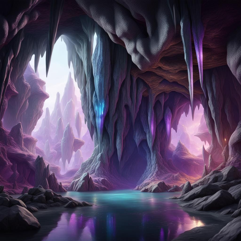 Fantastical Crystal Amethyst Cave in Detailed Matte Painting