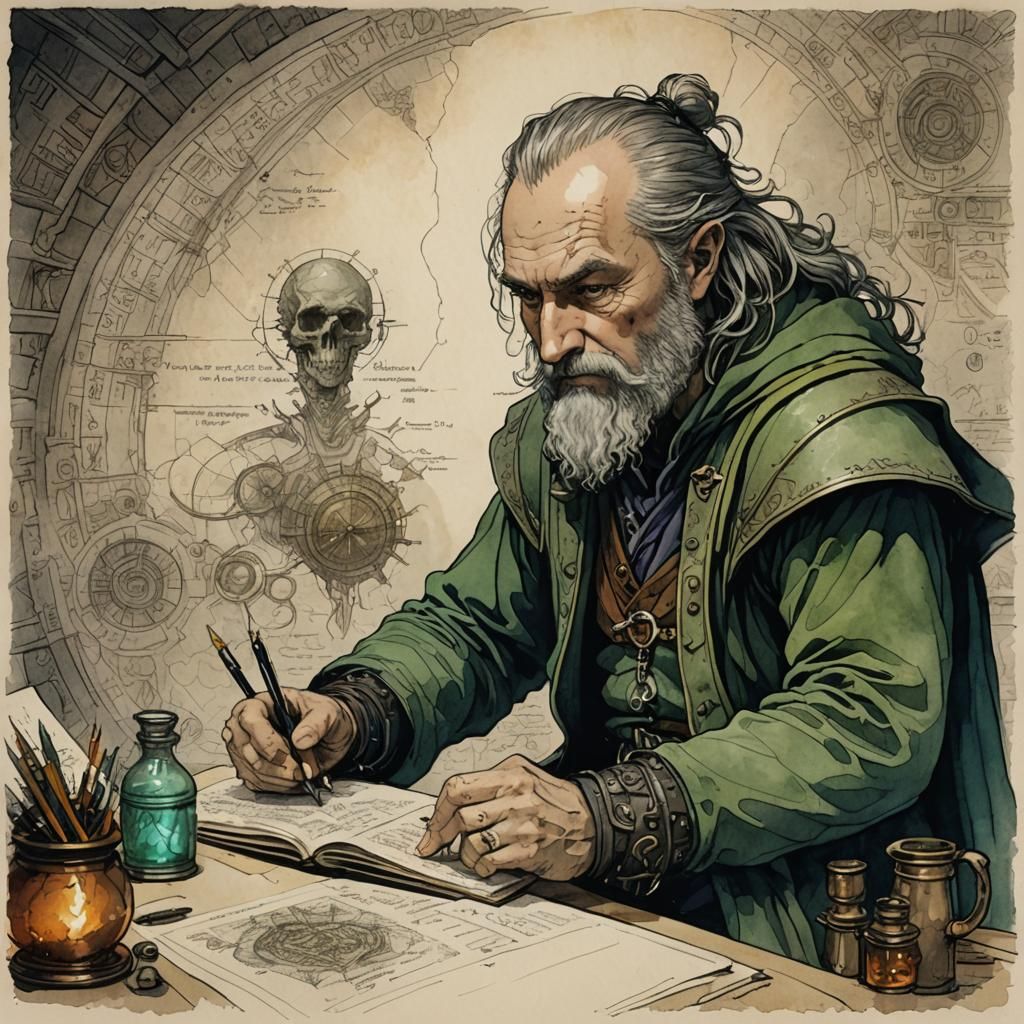 Character Working on Scripts in Retro Style