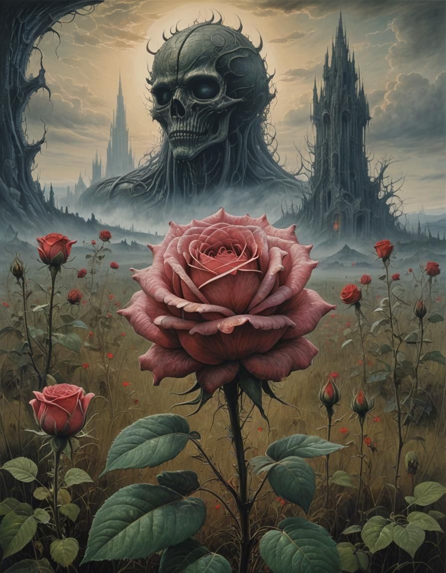 Giant Rose in Surrealist Pastel Meadow