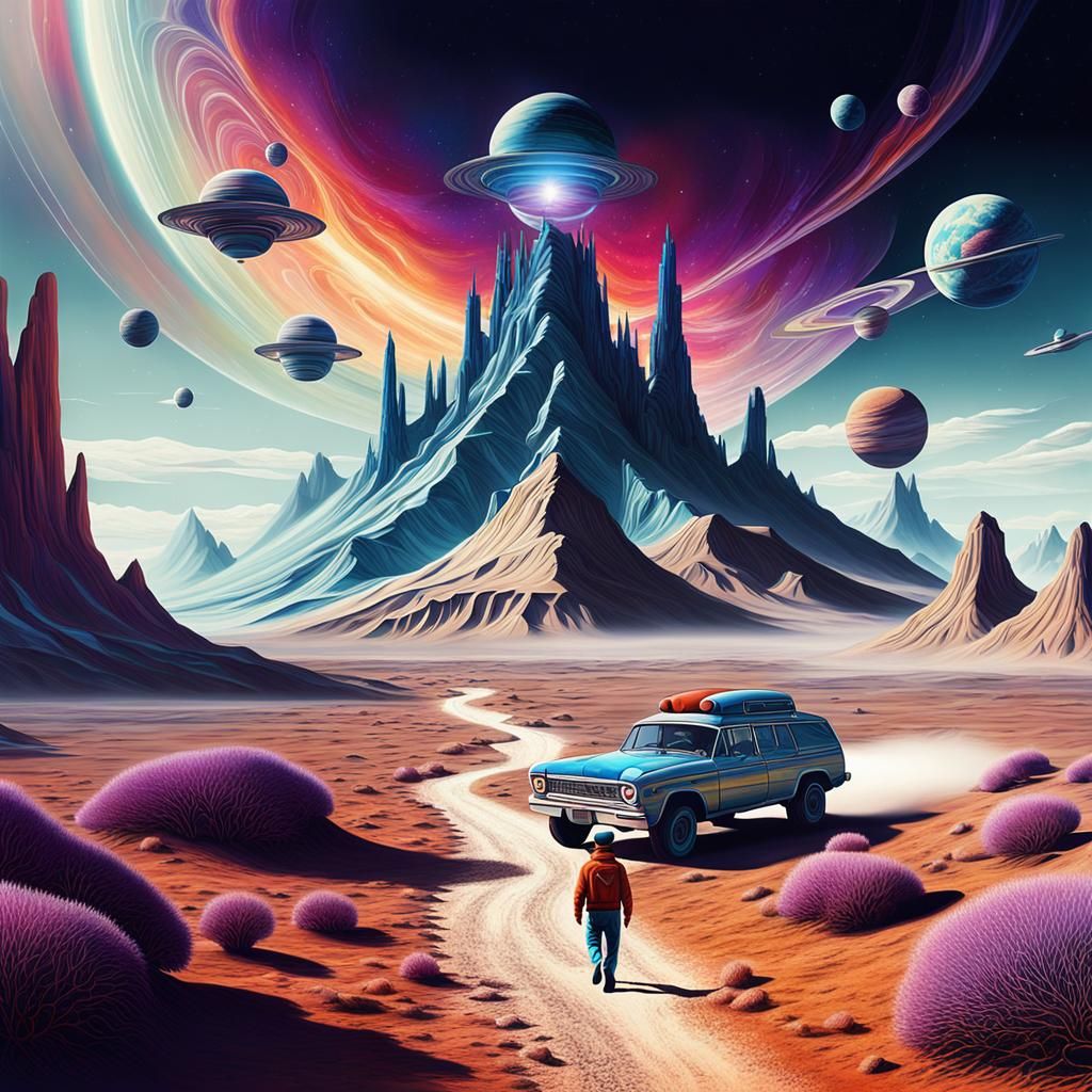 Surreal Landscape with Time-Traveling Space Rangers