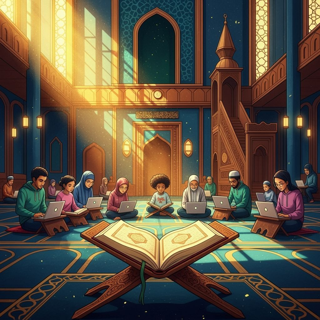 Inspiring Mosque Scene with Quran, Digital Art Style