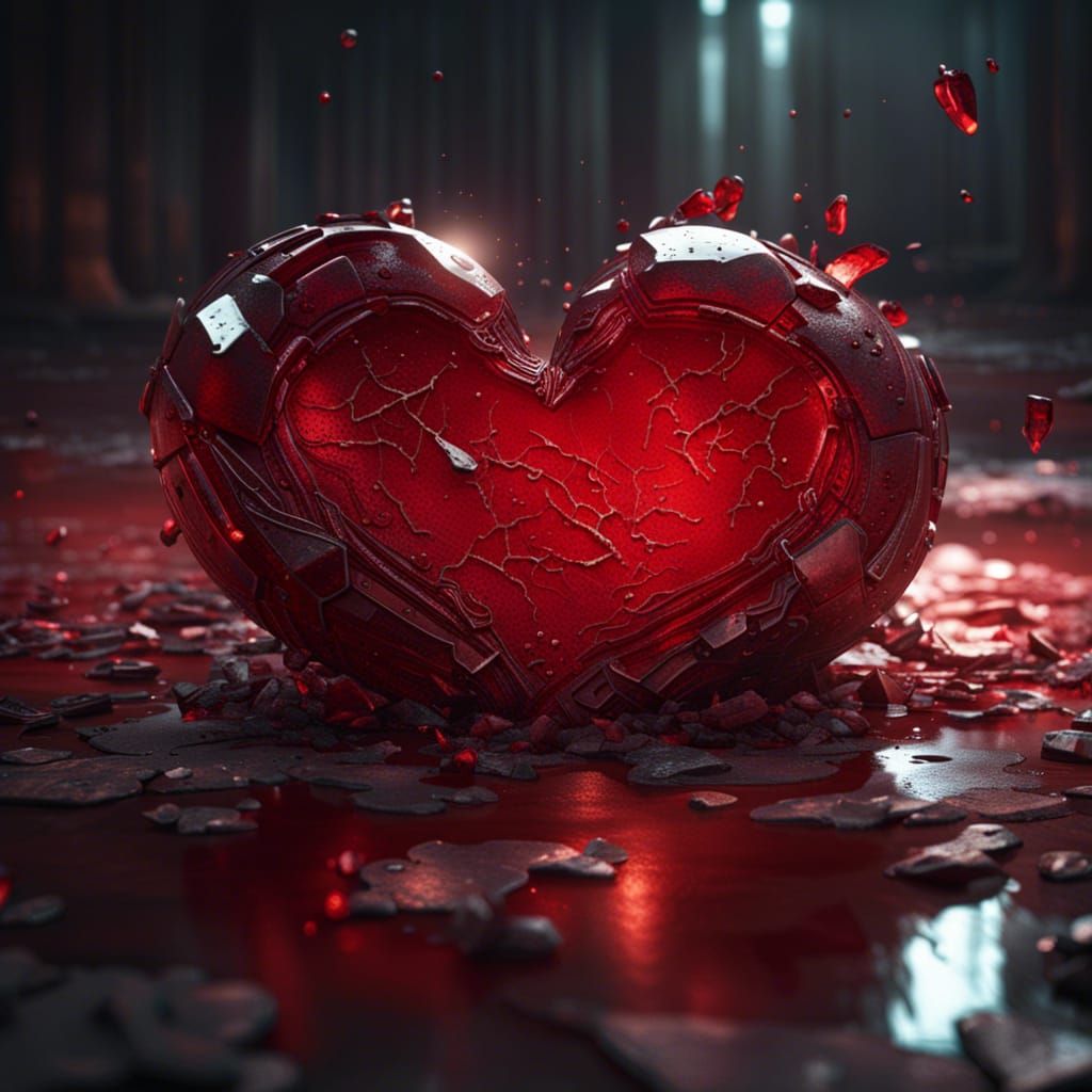 Shattered Red Glass Heart: Detailed Matte Painting