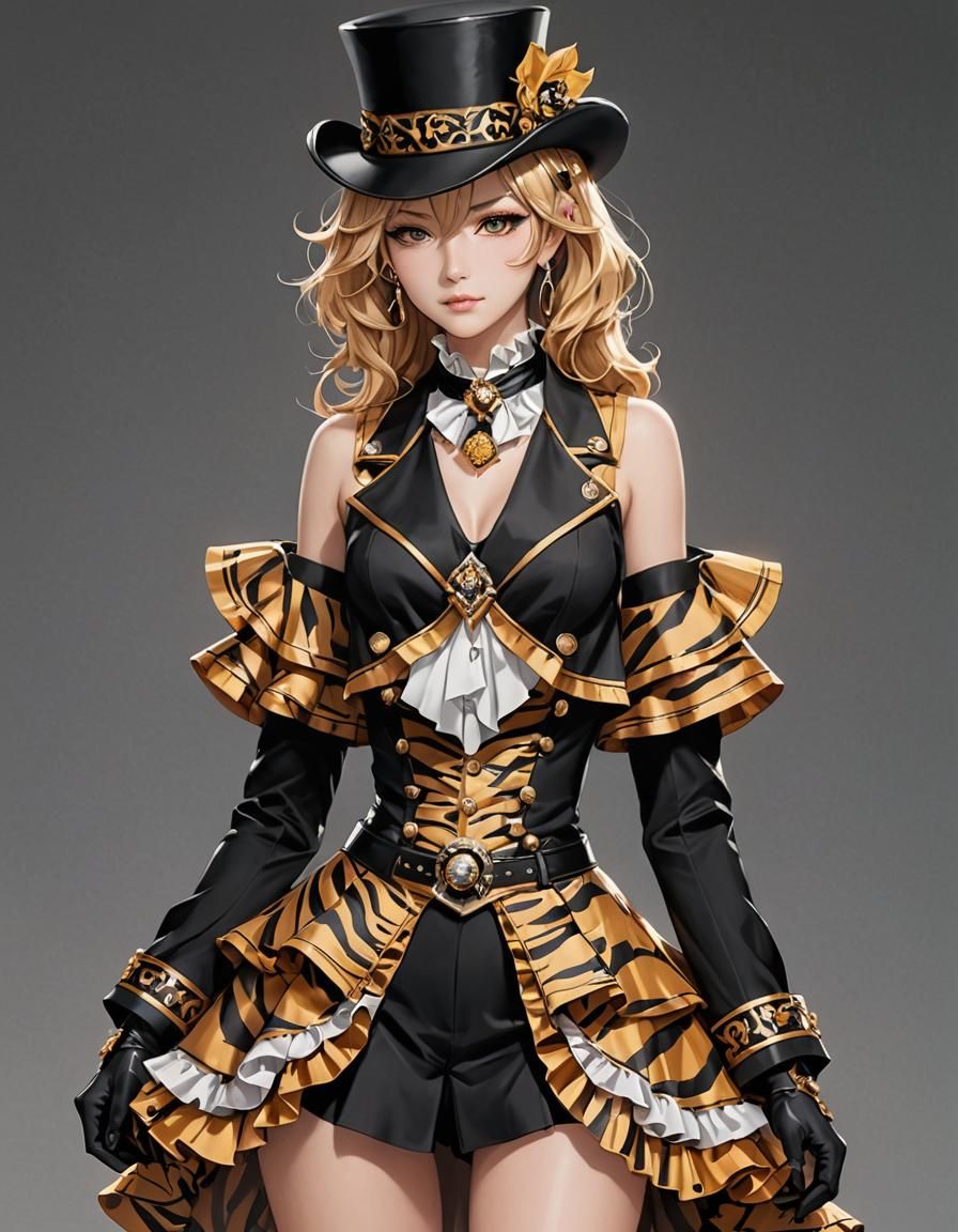 Tiger Print Ringmaster: Detailed 3D Anime Art