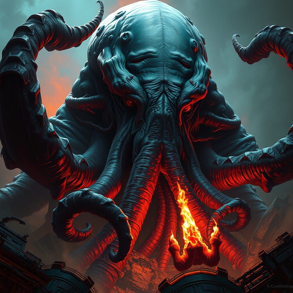 Grotesque Great Cthulhu in Macabre Gothic Horror Scene