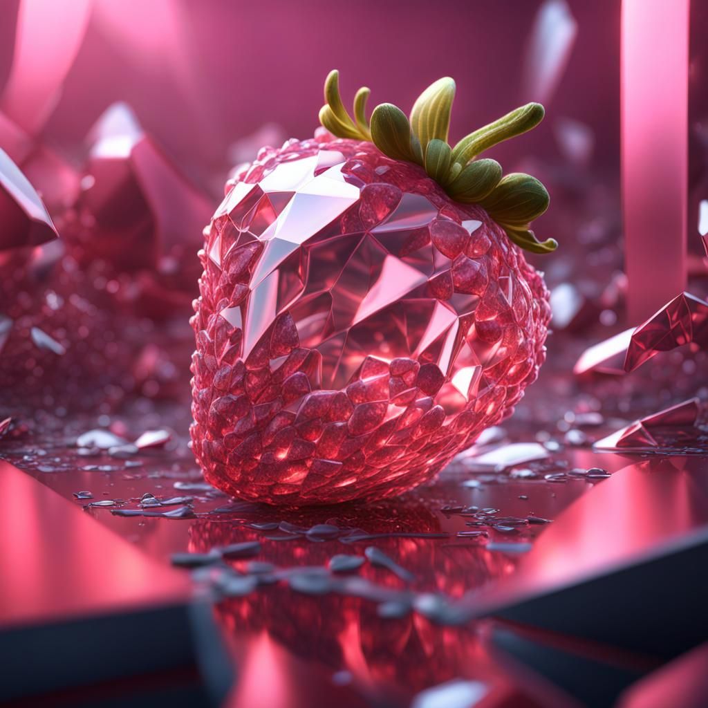 Elegant Pink Crystal Strawberry in Detailed Matte Painting