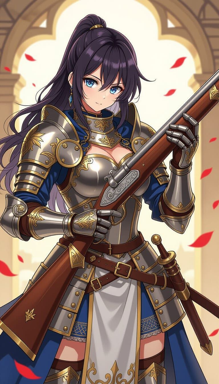Anime Knight Girl with Musket in Manga Style