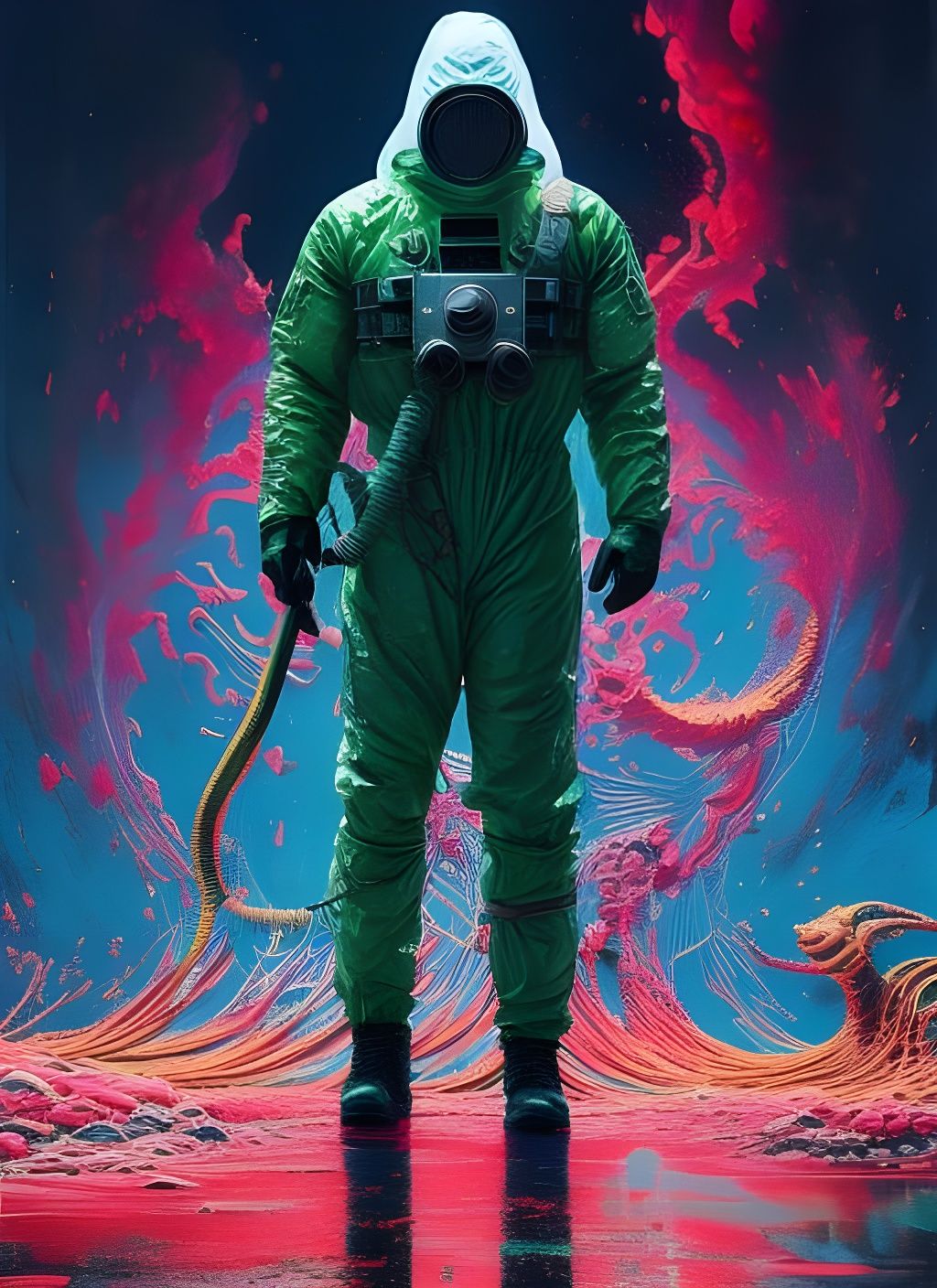 Photorealistic Chernobyl Biohazard Man in Acrylic Paint