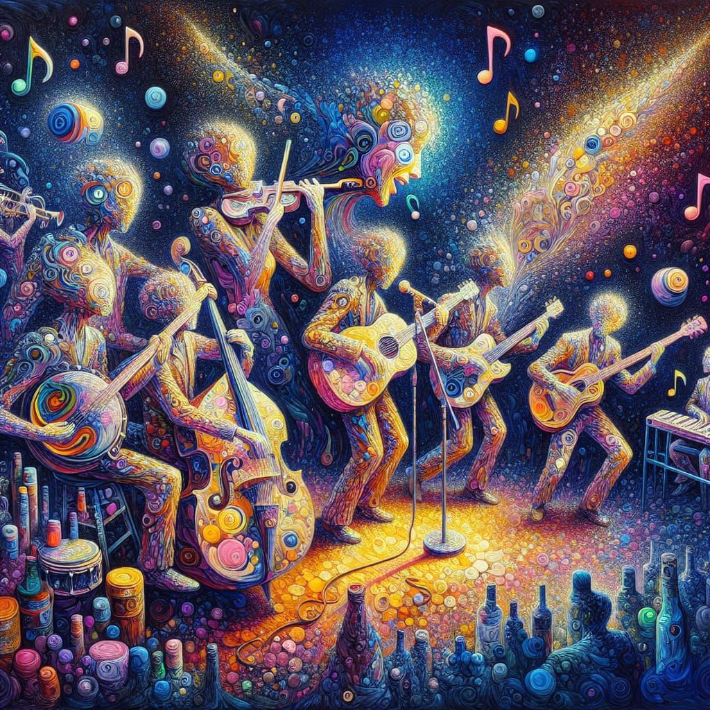 Vibrant Folk Band Performance as Splash-Ink Painting