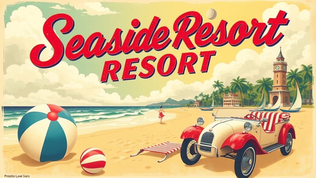 Retro Seaside Resort Poster in Vintage Style