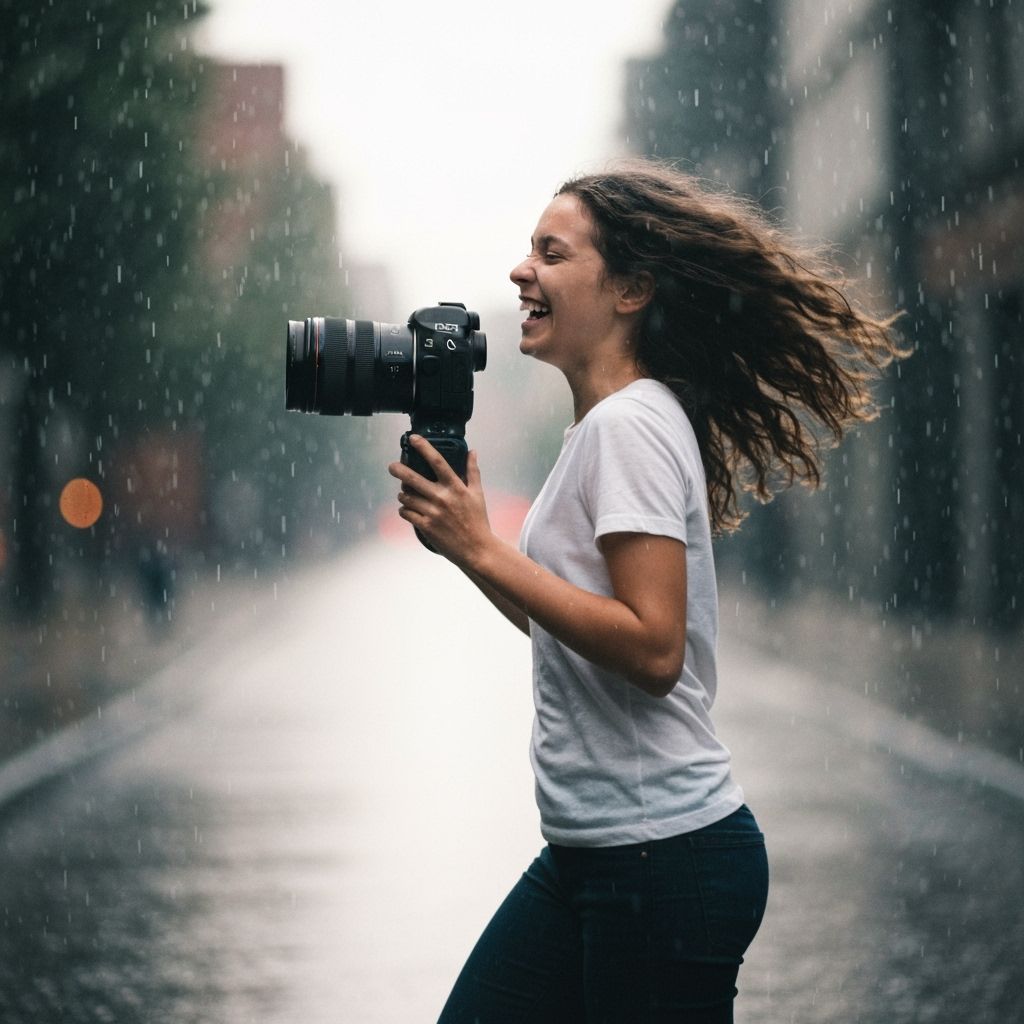 Girl Dancing in Rain with Summer Scenes
