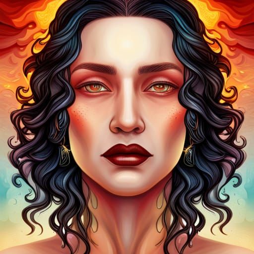 Goddess Weeping Lava Tears Portrait in Splash Art Style