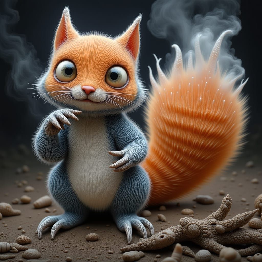 Surreal Squirrel Shouts Adorable in Smoky Speech Bubble