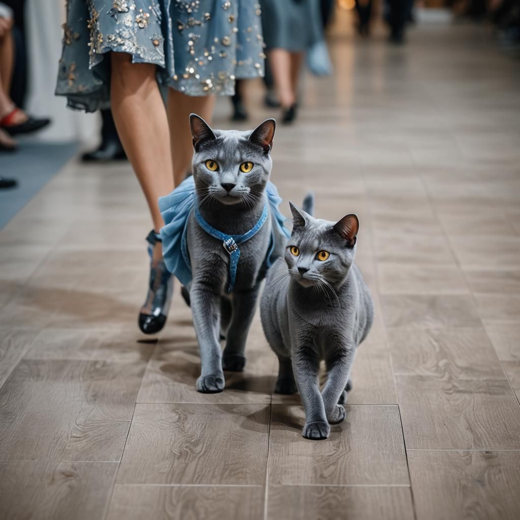 Azurecore Russian Blue Cats on Catwalk
