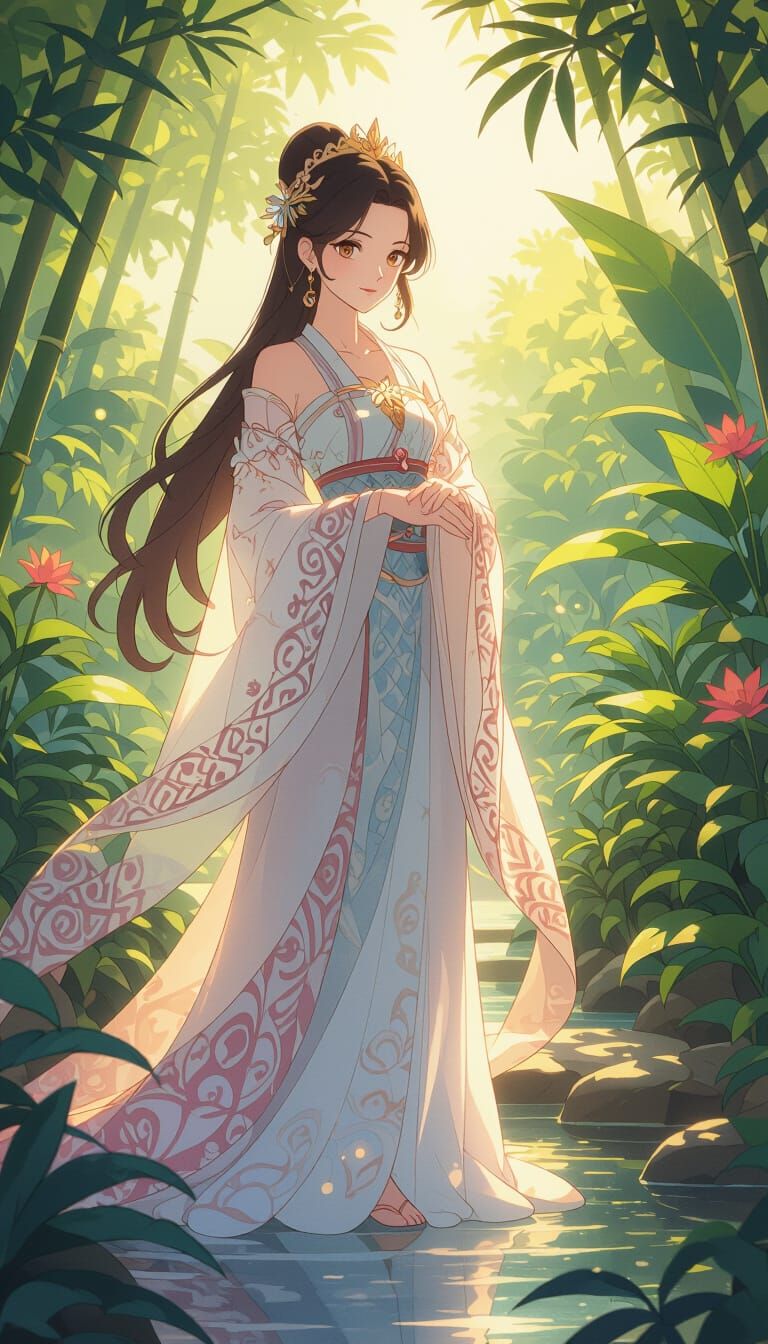 Ghibli-Inspired Princess in Lush Environment