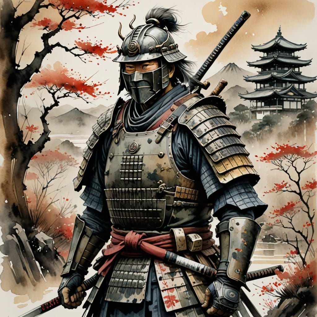 Miyamoto Musashi in Elegant Samurai Armor