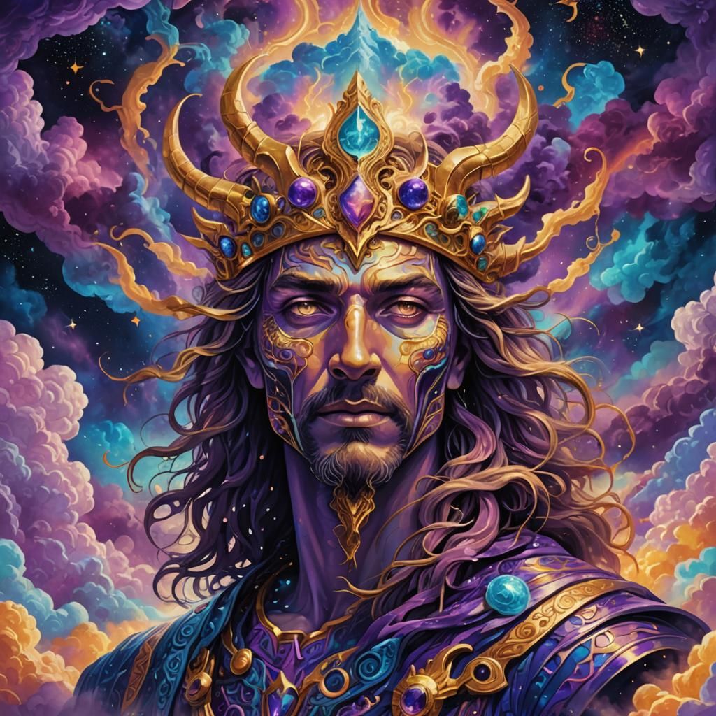 Surreal Cosmic Face Surrounded by Astral Clouds