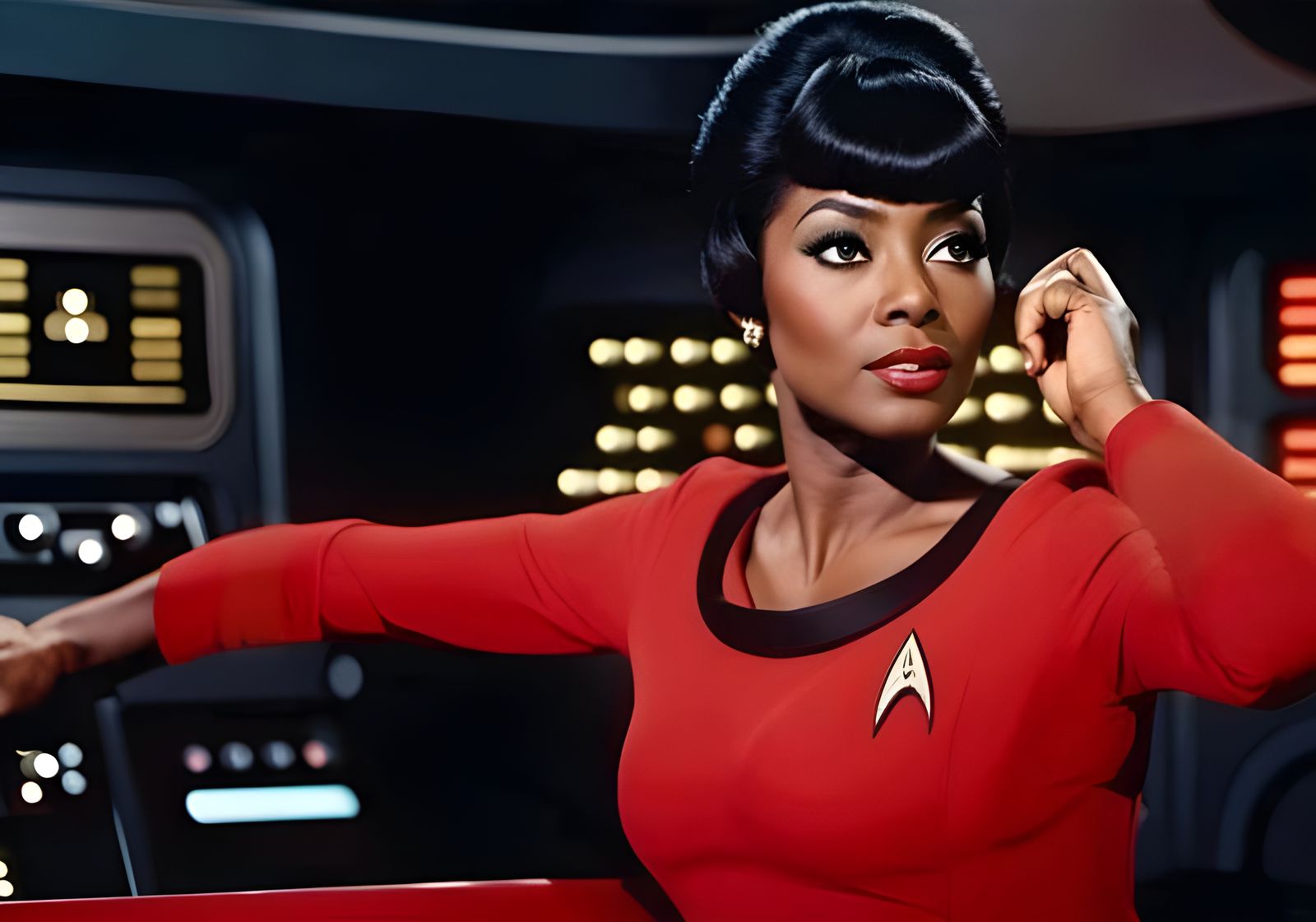 Nichelle Nichols as Uhura on Enterprise Bridge