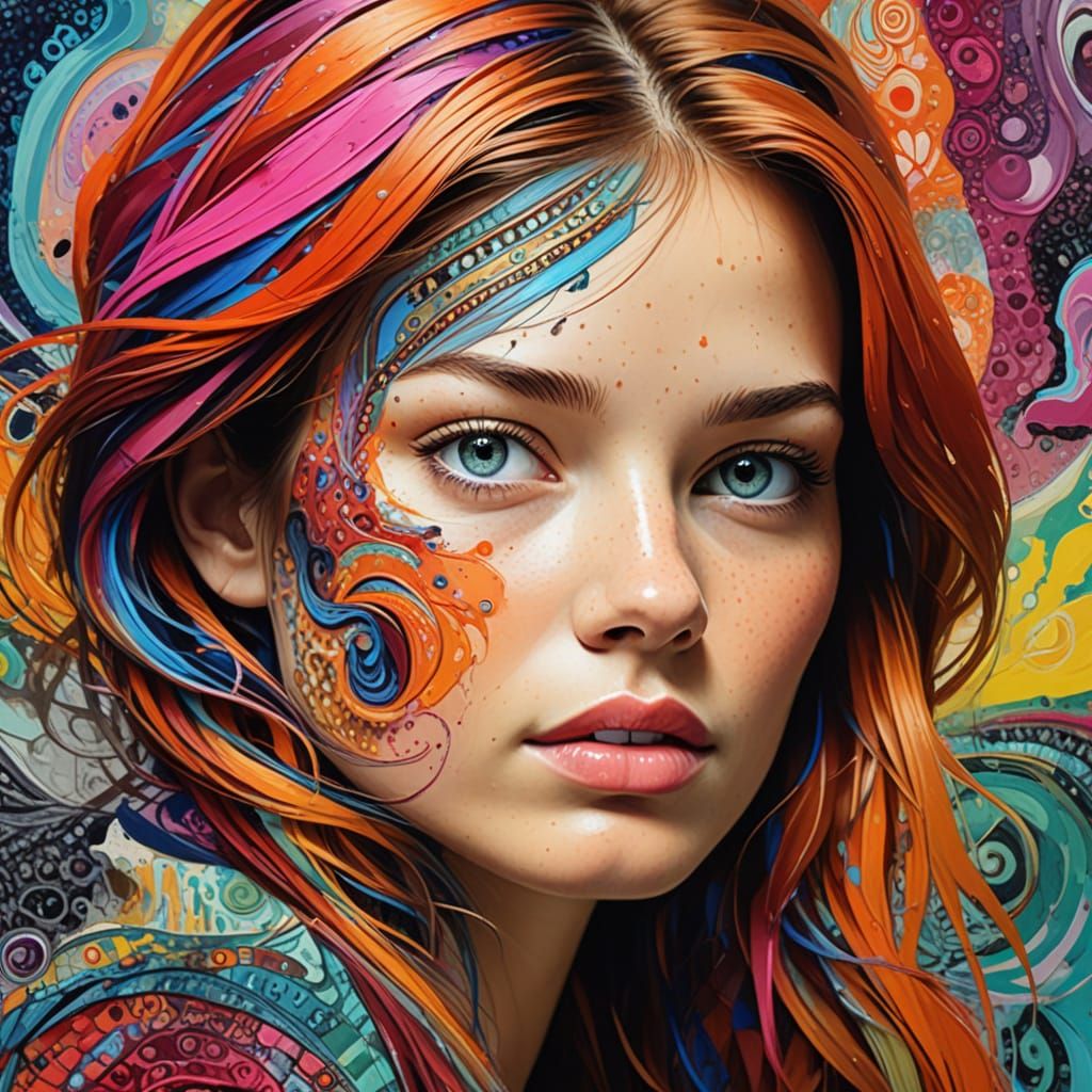 Vibrant Abstract Portrait of a Woman in Wild Composition