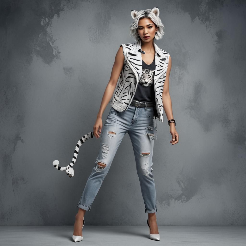 Anthropomorphic White Tiger Street Fashion Photography