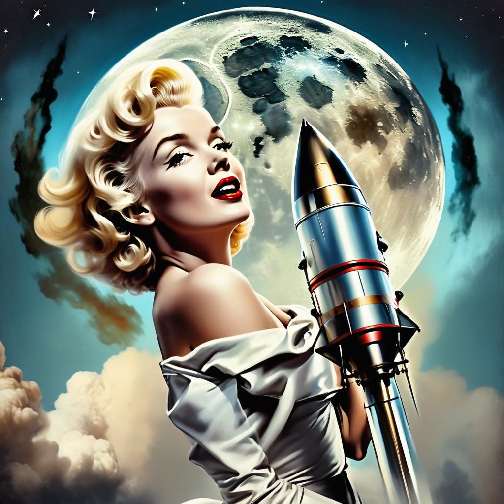 Marilyn Monroe Rides a Rocket to the Moon